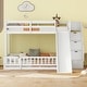preview thumbnail 3 of 18, Twin Over Full Size Floor Bunk Bed with Slide and Safety Guardrails, Wooden Bunk Bedframe with Storage Staircase and Fence