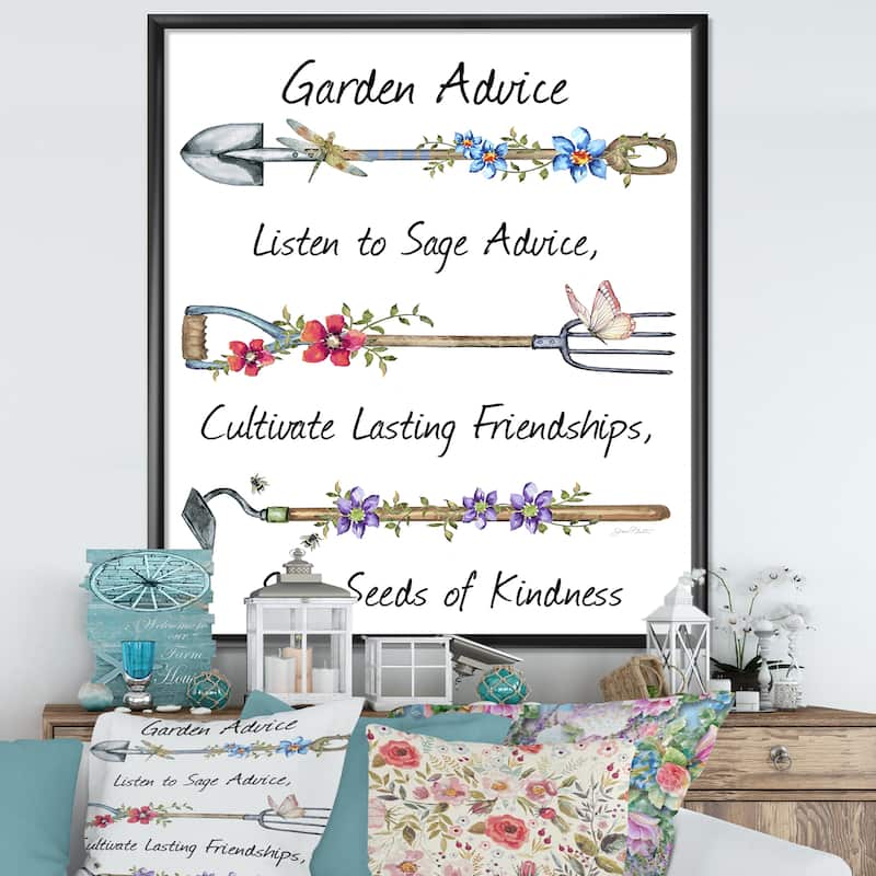 Designart "Garden Inspiration-D" Cottage Framed Art Print - 34 in. wide x 44 in. high - Black