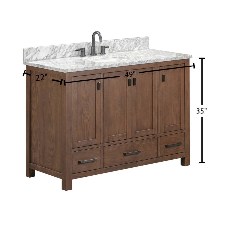 Avanity Modero 48 in. Single Sink Bathroom Vanity with Carrara Marble Top - 49"W x 22"D x 35"H