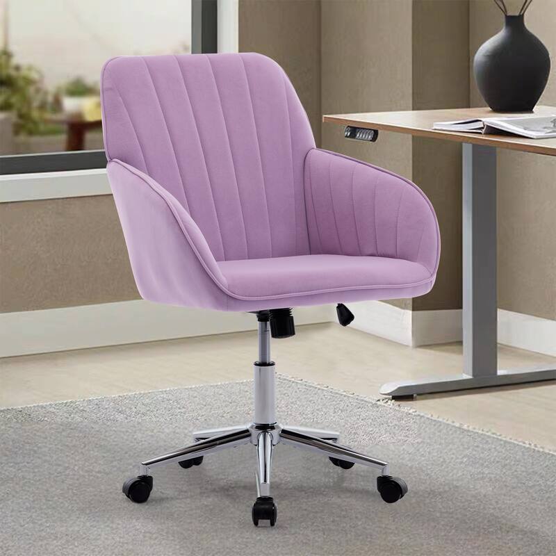 Velvet Home Office Chair, Ergonomic Swivel Study Desk Chair, Upholstered Vanity Chair with Backrest Seat and Metal Base - N/A