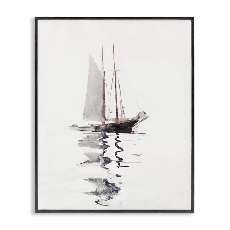 Stupell Tranquil Sailboat Vessel Floating Lone Ocean Reflection Framed Wall Art, Design by Lettered and Lined - Off-White - 16 x 20 - Grey