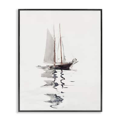 Stupell Tranquil Sailboat Vessel Floating Lone Ocean Reflection Framed Wall Art, Design by Lettered and Lined - Off-White