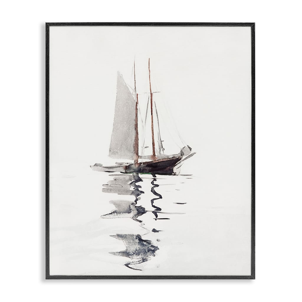 Stupell Tranquil Sailboat Vessel Floating Lone Ocean Reflection Framed Wall Art, Design by Lettered and Lined - Off-White