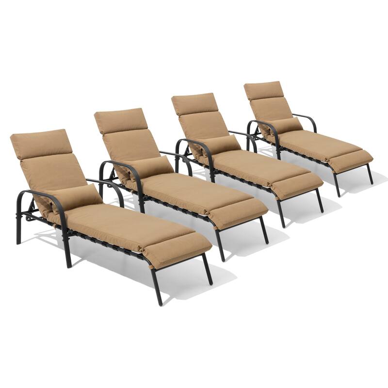 Outdoor Recliner Adjustable Chaise Lounge Chair with Cushion & Pillow