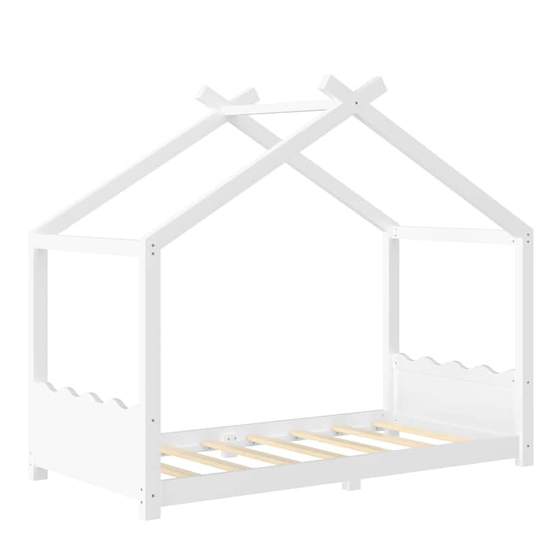 Queen/Full/Twin Solid Wood House Floor Bed, No Box Spring Needed