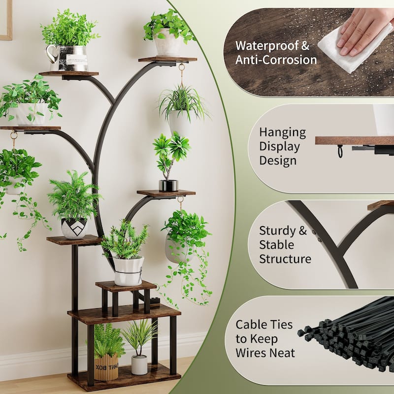 VECELO Indoor Plant Stand with Grow Lights 4 Styles 6/7/9 Shelves Adjustable Timer & Brightness Decorative Rack for Living Room
