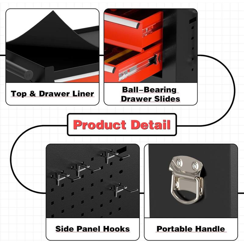 8-Drawer Rolling Tool Storage Cabinet with Detachable Top Tool Box