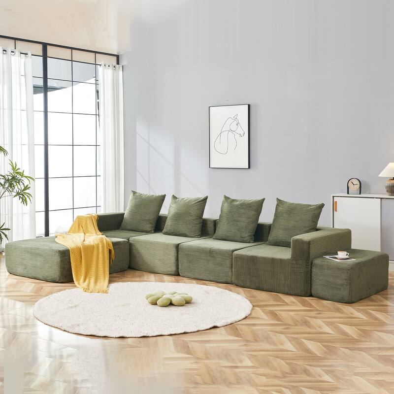4-Seat Modular Sofa Sectional with Oversized Chaise & Ottomans Cloud Couch in Soft Corduroy Fabric