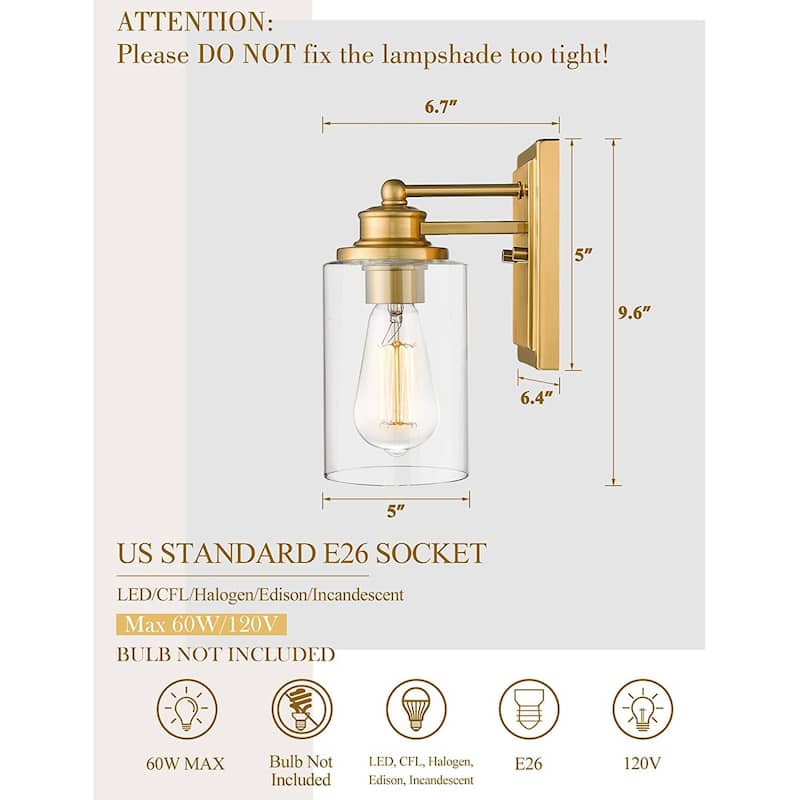 Bathroom Vanity Light,Wall Sconce Lamp Over Mirror with Clear Glass Shade