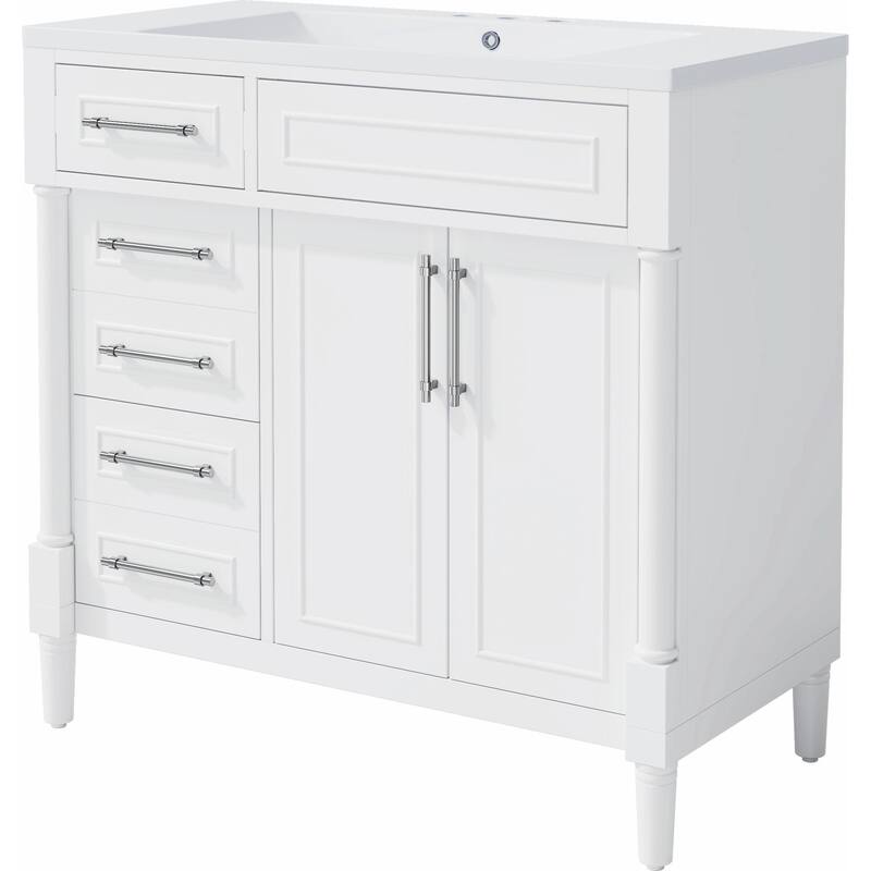 36" Freestanding Bathroom Vanity with Resin Sink and 3 Drawers