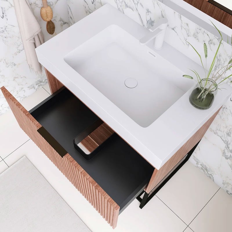 Freestanding Bathroom Vanity with White Integrated Solid Surface Sink