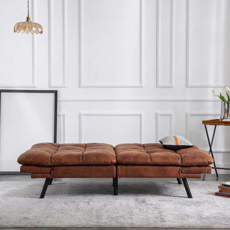 EGOHOME 71 Wide Tufted Back Convertible Sofa with Adjustable Arms Black