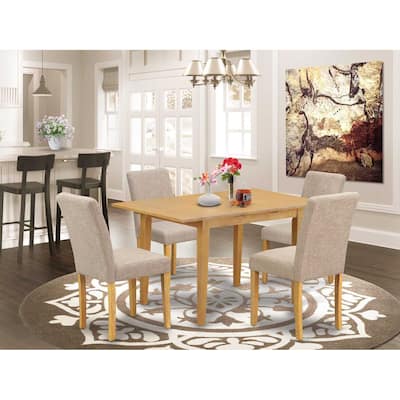 Victorian Dining Set 5 Piece - Rectangle Table w/ Butterfly Leaf & 4 Linen Chairs - Oak Finish