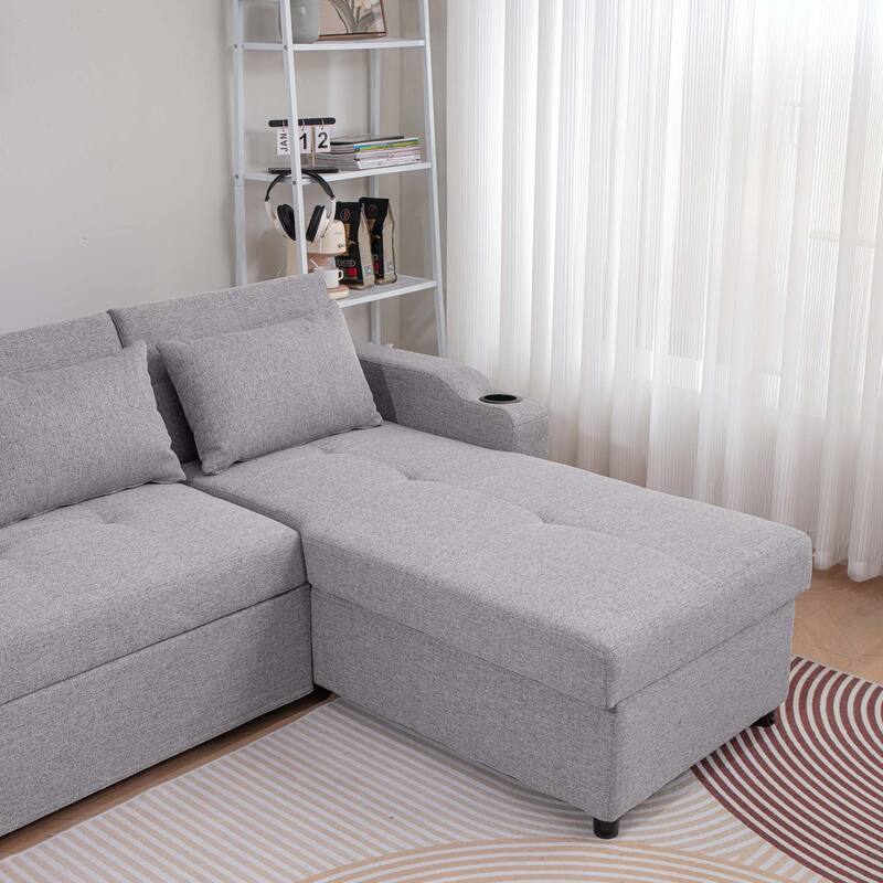 84" 3 in 1 Linen Sleeper with USB Ports and Cup Holders