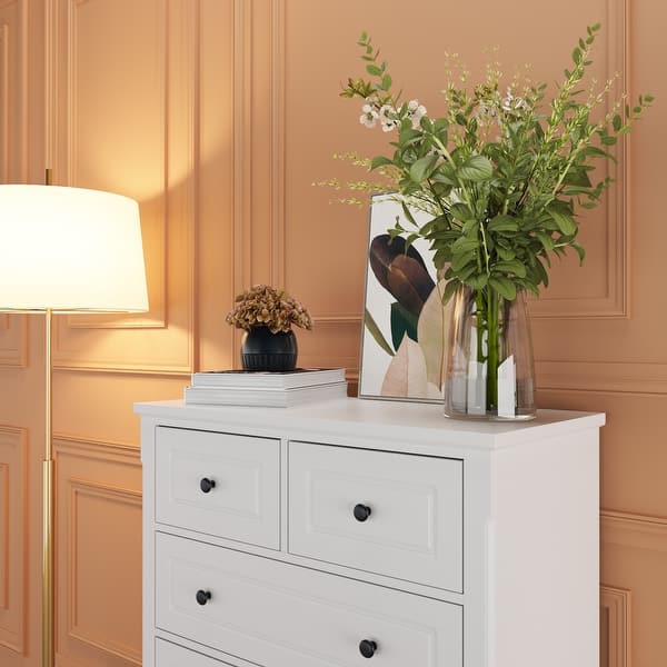 6 Drawer Tall Dresser with Sturdy Wood Frame Drawer Chest for Bedroom - White