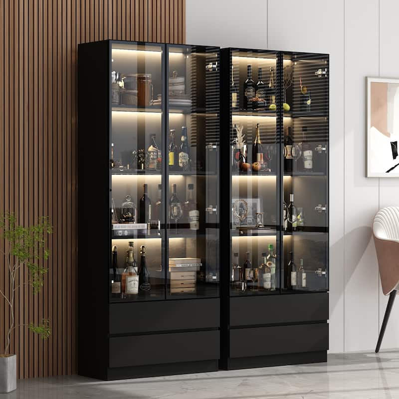 Sleek Modular Curio Wine Cabinet Storage Solution with Glass Doors