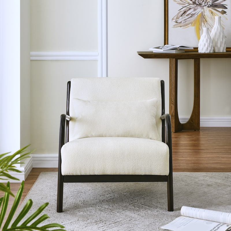 Eterna Mid-Century Modern Style Accent Chair with Removable Lumbar Pillow, Black Finish Solid Wood Legs