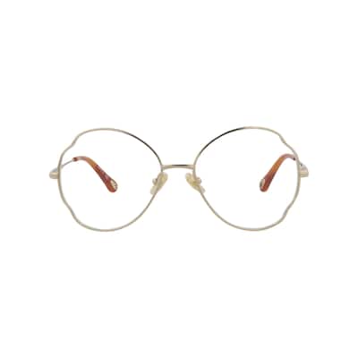 Chloé Round-Frame Metal Optical Frames, Transparent Lens, Shiny Classic Gold Frame