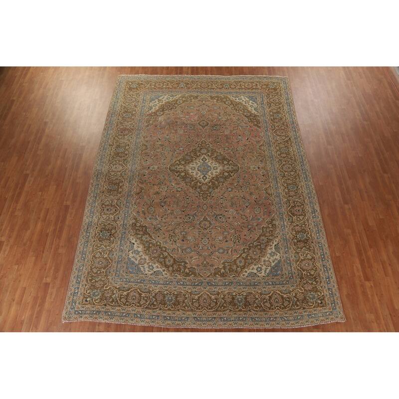 Hand Knotted Oriental 100% Wool Carpet Traditional Floral Pink Mashad Area Rug - 13' 3'' X 9' 7''
