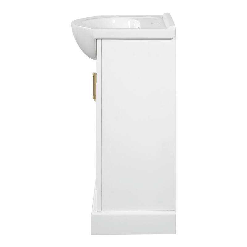 20-inch Bathroom Vanity with Ceramic Sink, Freestanding Vanity Set with Soft-Closing Door & Bulged Ceramic Basin