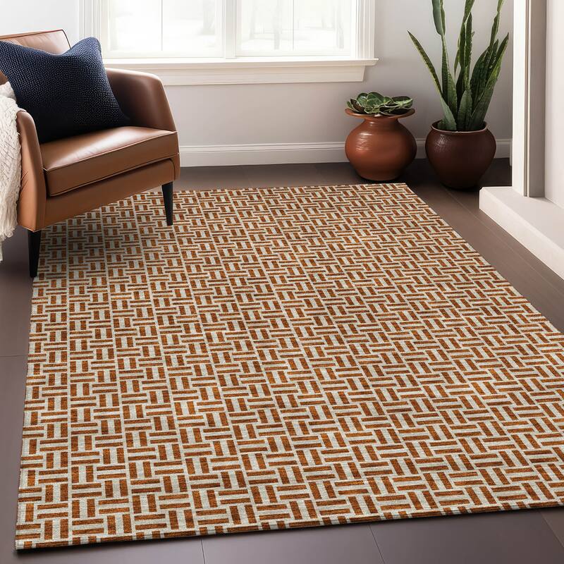 Premium Washable Super Soft Modern Geo Mayfield Rug - Paprika - 9' x 12'