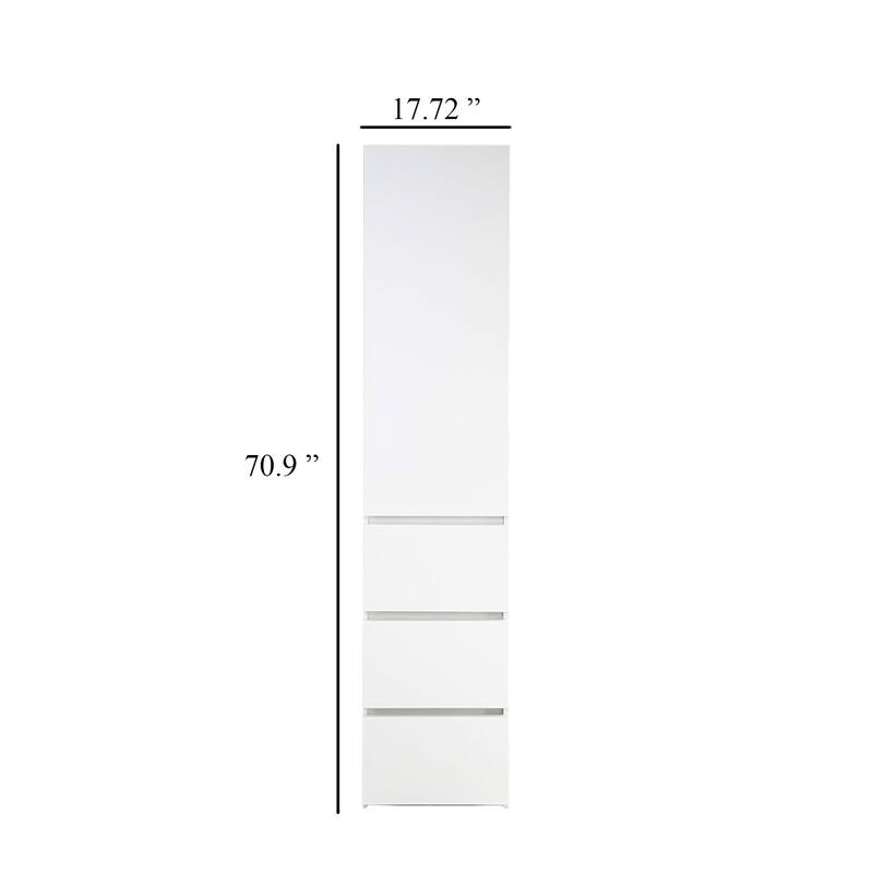 Ely Slim Closet Cabinet, 3 Drawers, 71 Inch, White Melamine and Wood