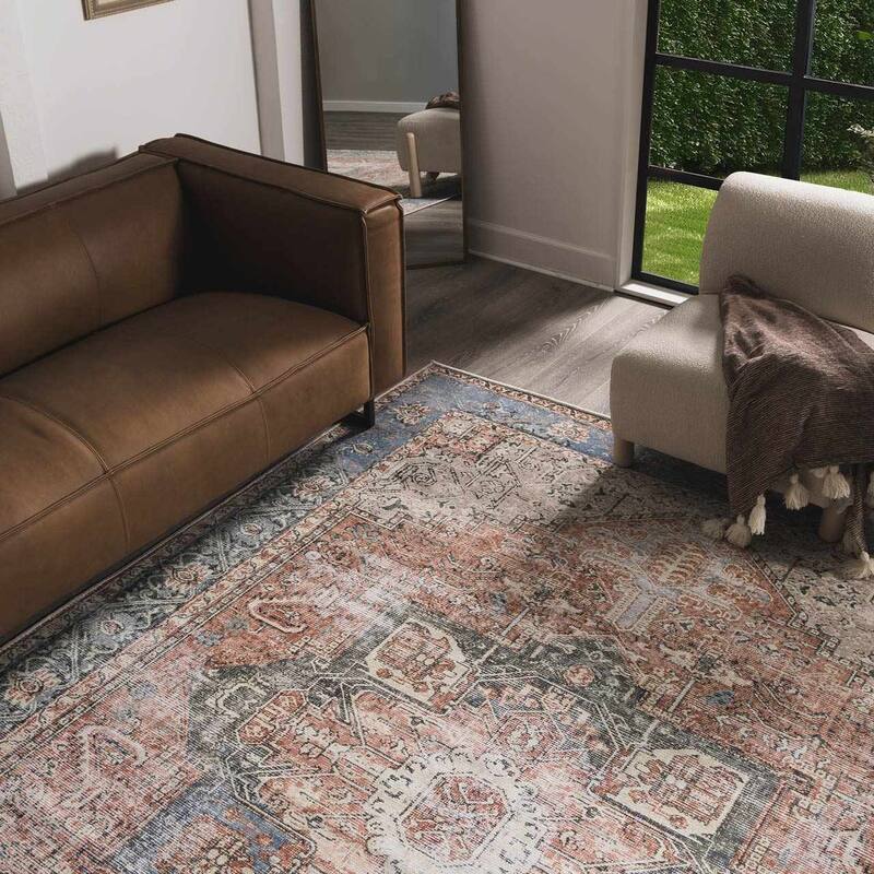 Hauteloom Rosman Hallway, Kitchen Machine Washable Runner Rug - Beige, Black, Blue - 2'7" x 14'