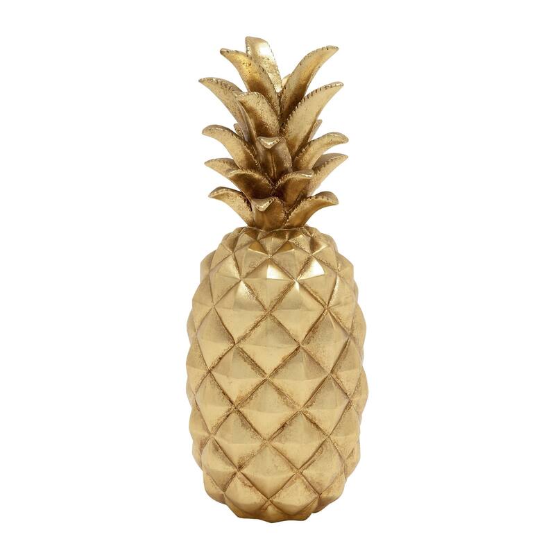 Polystone Fruit Pineapple Decorative Sculpture - Gold or Silver - Roche River Decor - Gold - 7"W, 18"H