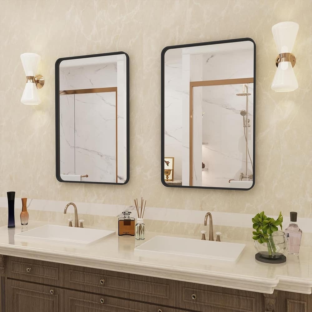 Aluminum Alloy Framed French Cleat Mounted Tempered Glass Wall Vanity Mirror