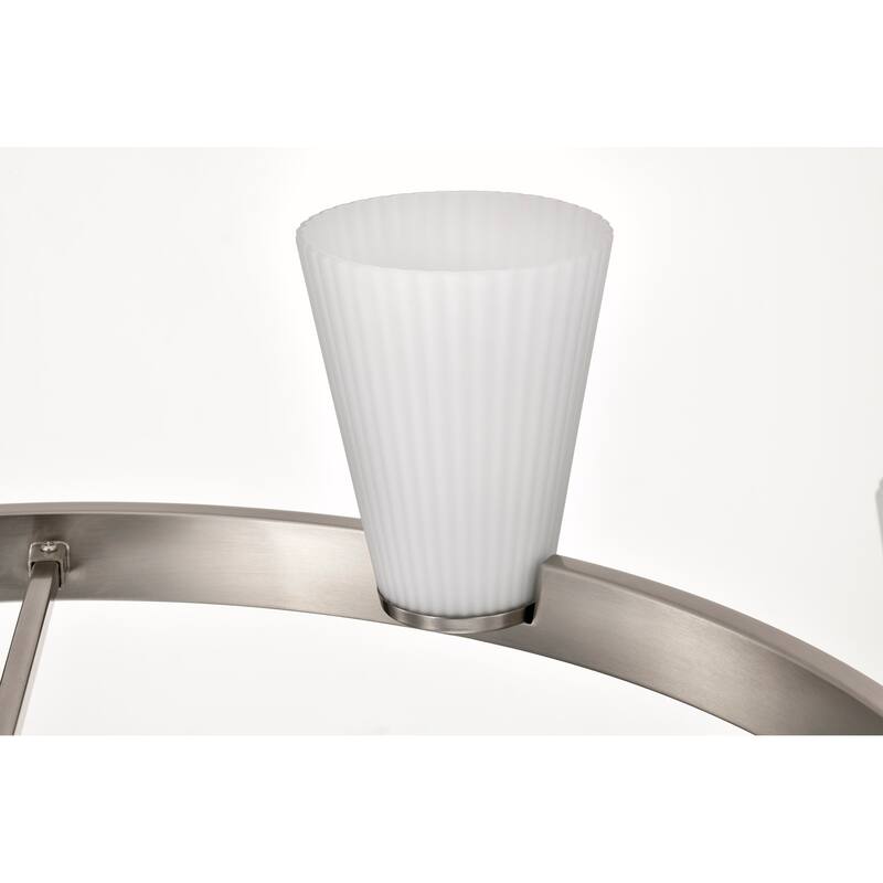 Royale 6 Light Chandelier Brushed Nickel Finish Ribbed White Glass - Brushed Nickel