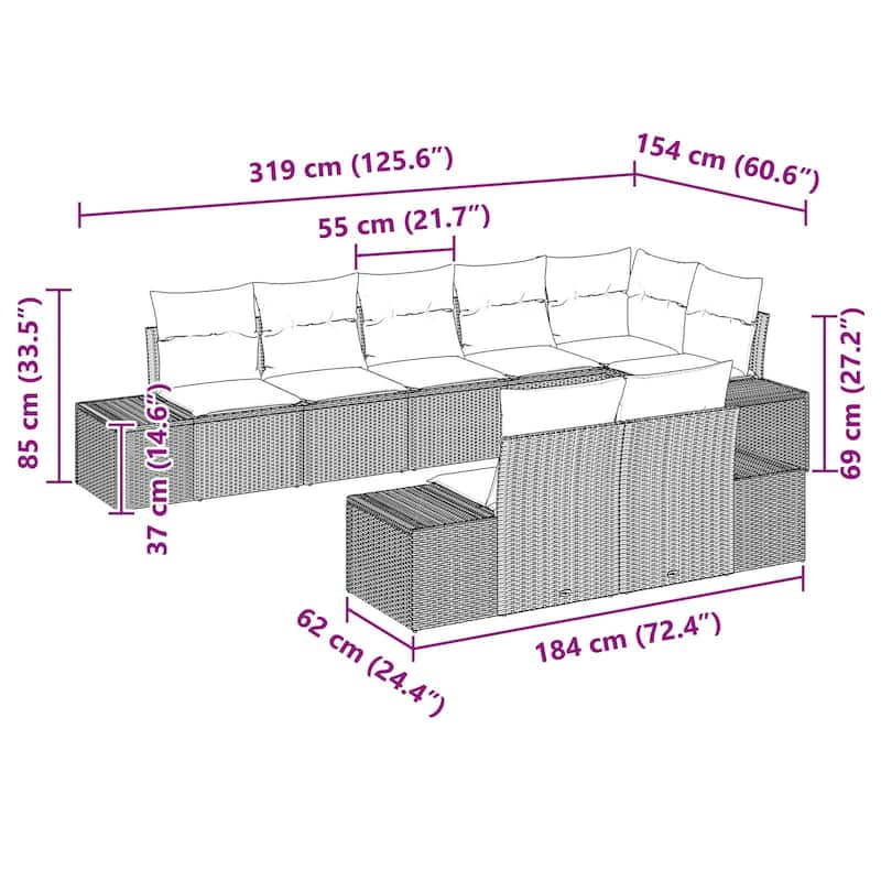 vidaXL 9 Piece Garden Sofa Set with Cushions - 125.6×60.6×27.2