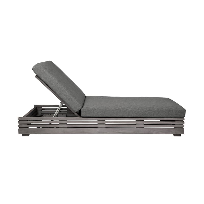 Vivid Outdoor Patio Adjustable Chaise Lounge Chair in Eucalyptus Wood with Olefin Cushions