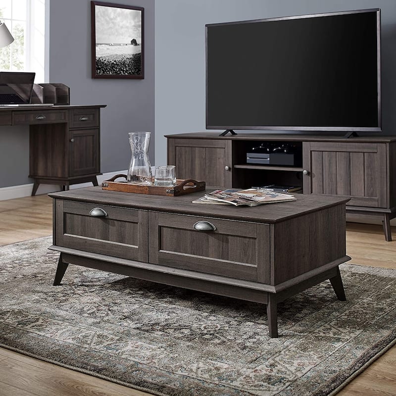 Caffoz Center Coffee Table with Two Fully Extended Drawers - Smoked Oak