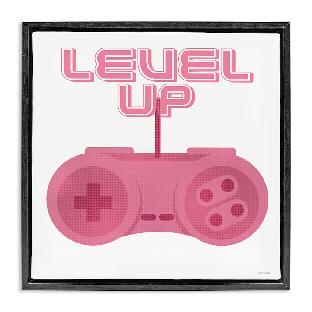 Stupell Girl Gamer Pink Level Up Framed Floater Canvas Wall Art Design By Yass Naffas Designs