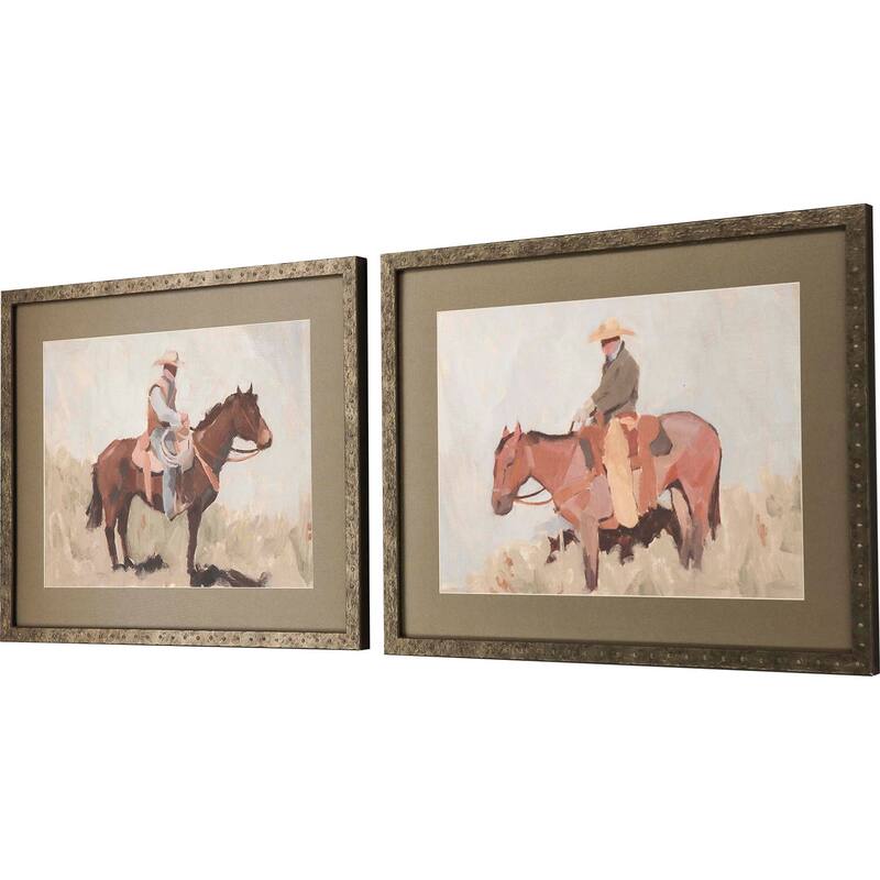 Ranch Hand S/2 Framed Art Giclee Under Glass - Brown