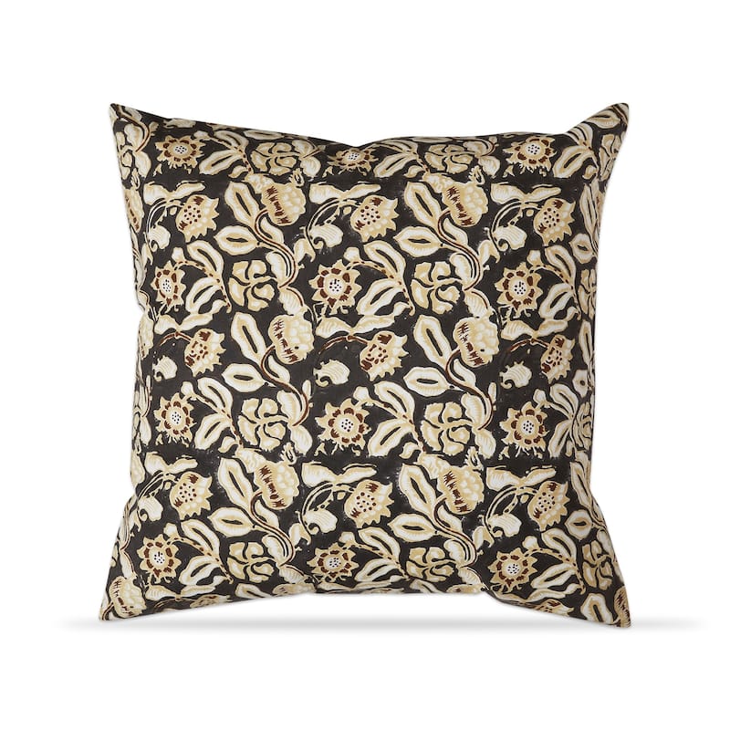 22"x22" Black Honeysuckle Block Print Cotton Accent Decorative Throw Pillow Poly Filled Removable Insert Square - 22 x 22