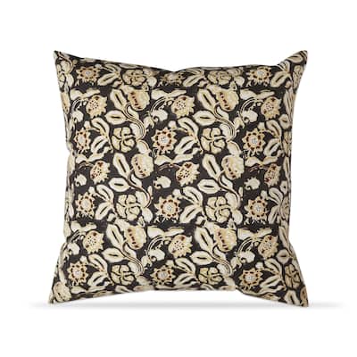 22"x22" Black Honeysuckle Block Print Cotton Accent Decorative Throw Pillow Poly Filled Removable Insert Square - 22 x 22