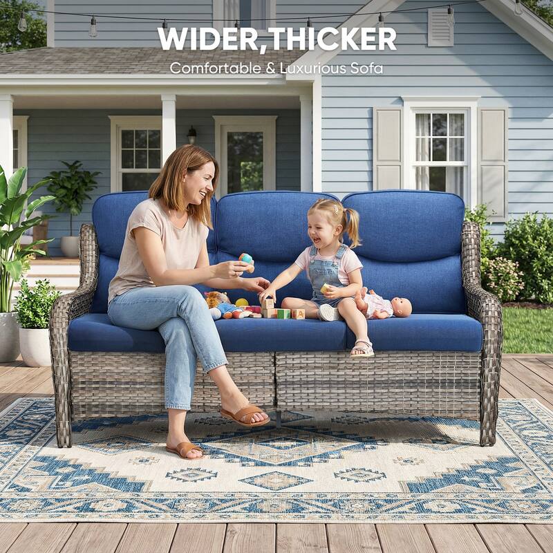 Pocassy Patio Sofa Swivel Chair Set with 43" Fire Pit Table