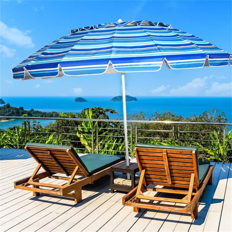 Large 8ft Beach Umbrella with Tilt and 16 Fiberglass Ribs for Beach or Patio Carry Bag Included