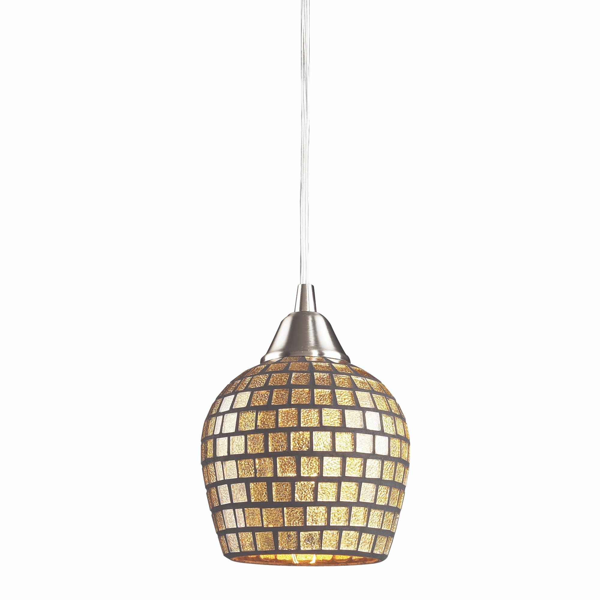 1-Light Mosaic Squares Hanging Mini Ceiling Pendant Light - 7" - Satin Nickel and Gold