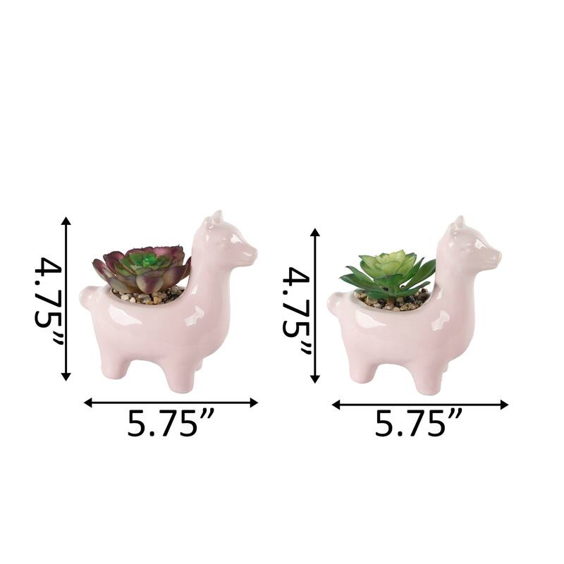 SET OF 2 Artificial Plant Succulent in 5.5" Llama Pot - ONE-SIZE