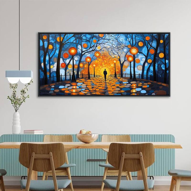 Abstract Night Scene Street Lights Wall Pictures Orange Halo