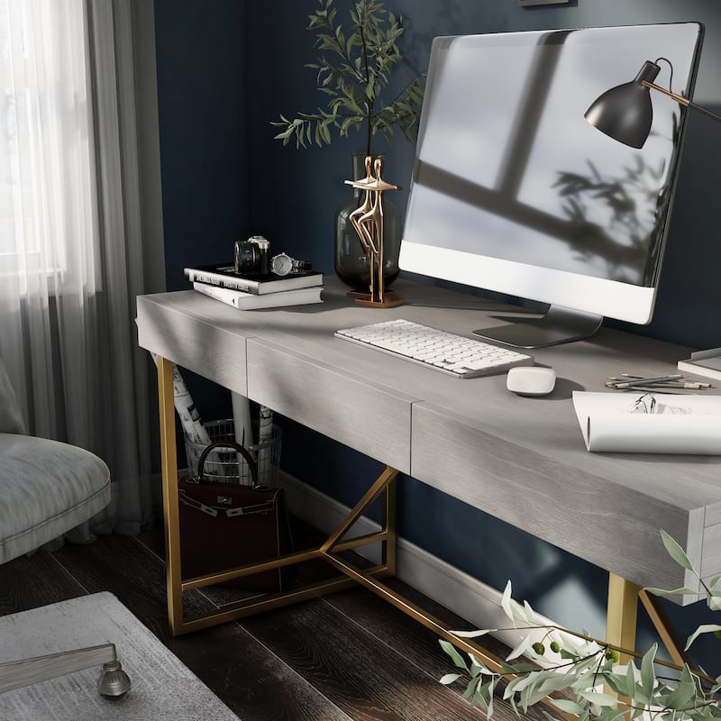 Vaiz Modern 60-inch Metal 3-Drawer Computer Desk with Drawers by Furniture of America