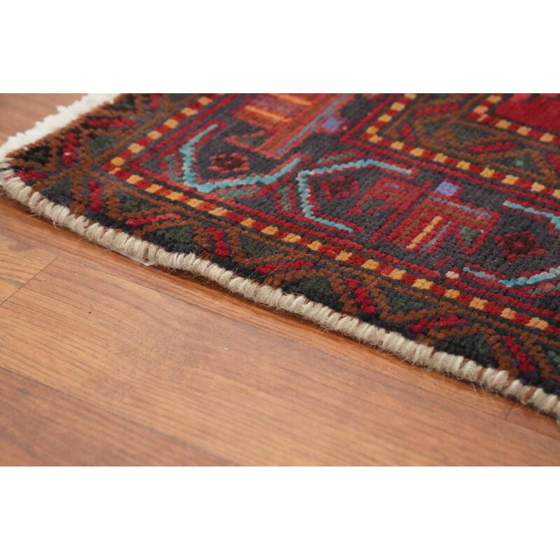 Hand Knotted Oriental 100% Wool Carpet Traditional Tribal Red Heriz Runner Rug - 13' 1'' X 3' 8''