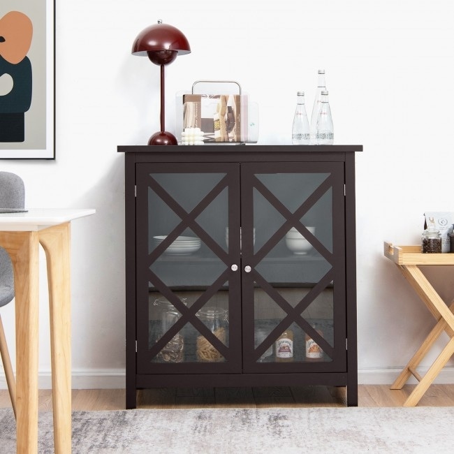Freestanding Kitchen Buffet Cabinet with Glass Doors and