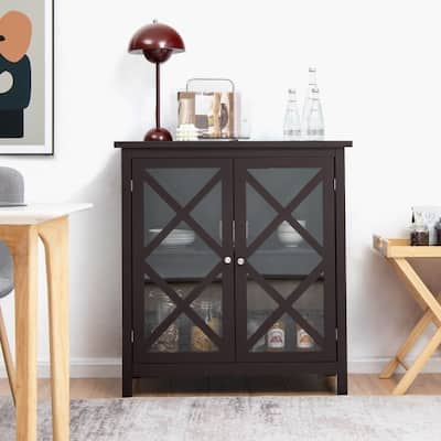 Buffet Cabinet with Tempered Glass Doors & Adjustable Shelves for Kitchen - 35.5" x 15.5" x 38" (L x W x H)