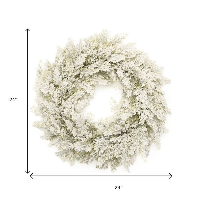 HomeRoots 24" Green And White Flocked Pine Christmas Artificial Wreath