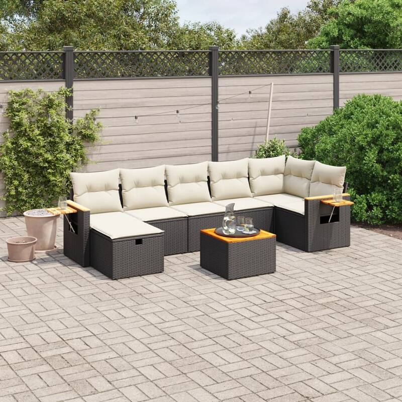 vidaXL Patio Sofa Set with Cushions Outdoor Conversation Furniture Poly Rattan - Black and cream with table - form1 - 113.8 x 48.8 x 33.5 in