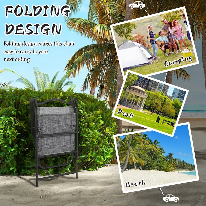 Outdoor Folding Chairs, Camping Chairs with Armrests & Breathable Mesh Fabric Seat, Set of 4