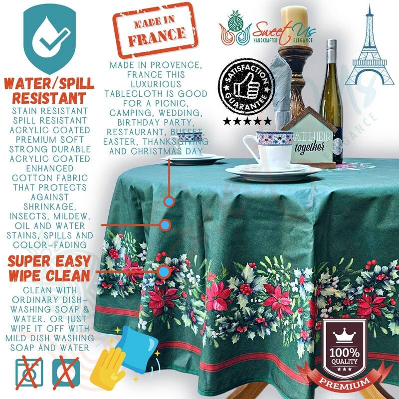 Christmas Acrylic Coated Wipeable Spill Resistant French Tablecloth